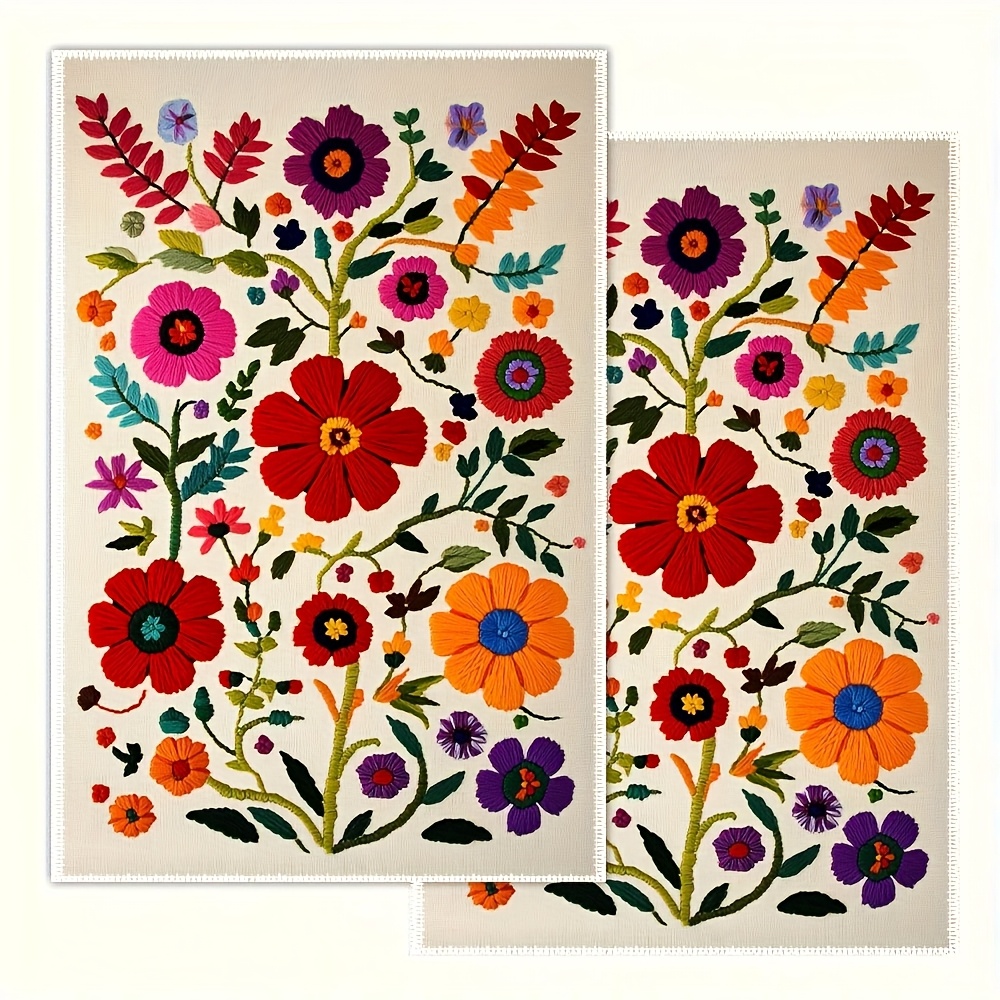 E-shop 2er-Set 2D flachbedruckte Küchentücher, einseitiger Druck, 16x24 Zoll, mexikanischer Stil, florales Muster, Küchentücher, Feiertags-Handtücher,