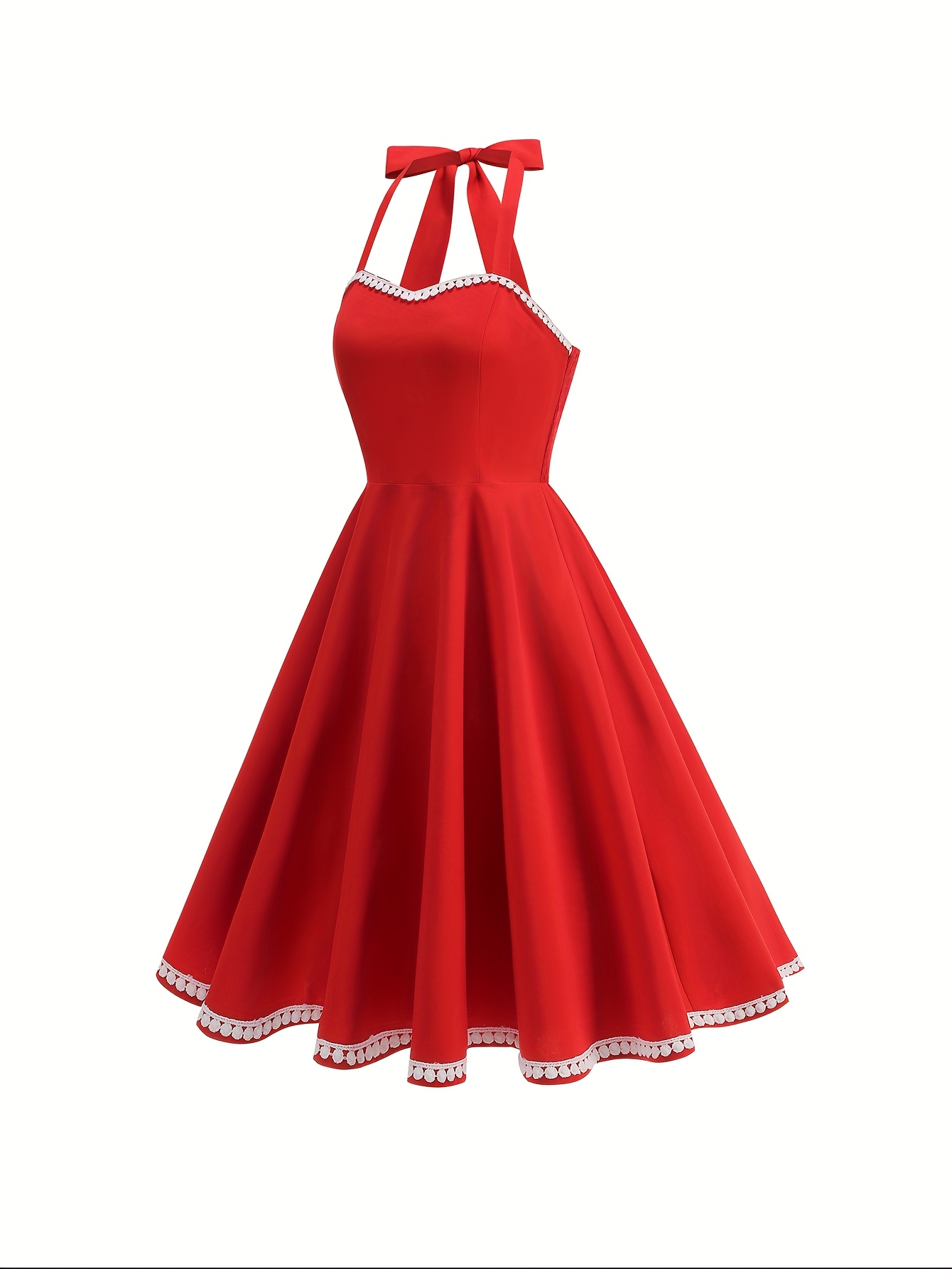 elegant red halter neck party dress women 50s style - Temu Italy