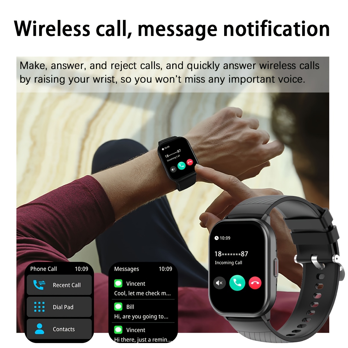 smart watch for men women 2 01 hd touchscreen wireless calls music pedometer counter compatible with android iphone black white options fitness watch modern wearable silicone strap watch smart watch for android phones details 4