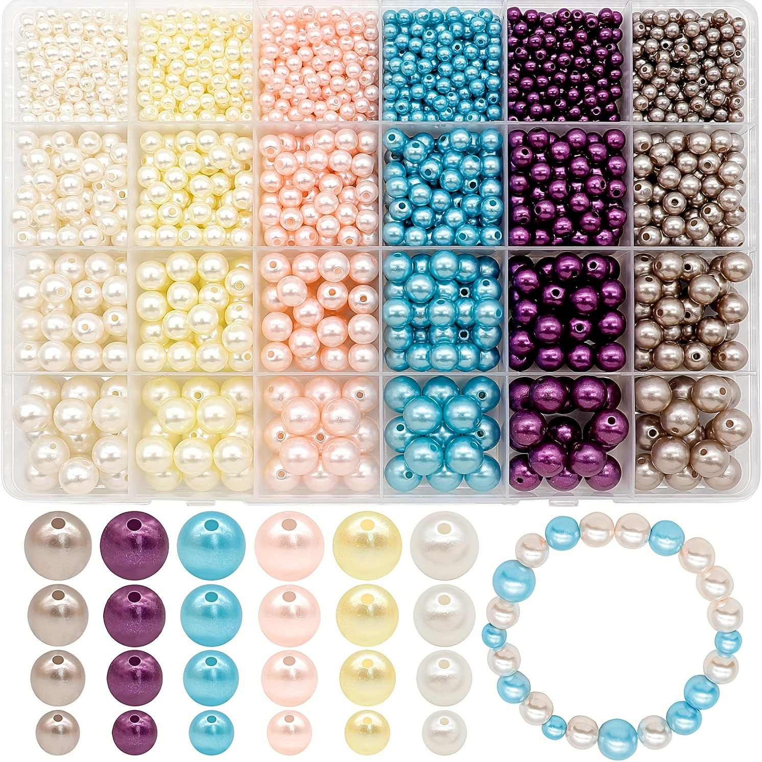 

1890-piece Assorted Color Beads Set, 4/6/8/10mm Glass Beads With Holes, Round Beads For Making, Crafts, Necklaces, Bracelets, Smooth Loose Beads, Art Supplies, Sewing Accessories, No Power Required