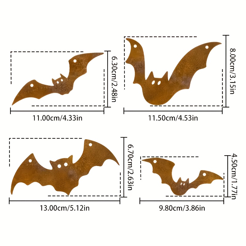 TEMU 4pcs Natural Rusty Metal Halloween Bat Style, Rusty Metal Yard Garden Decoration, Halloween Hanging Decoration, Suitable For Balcony/windows And