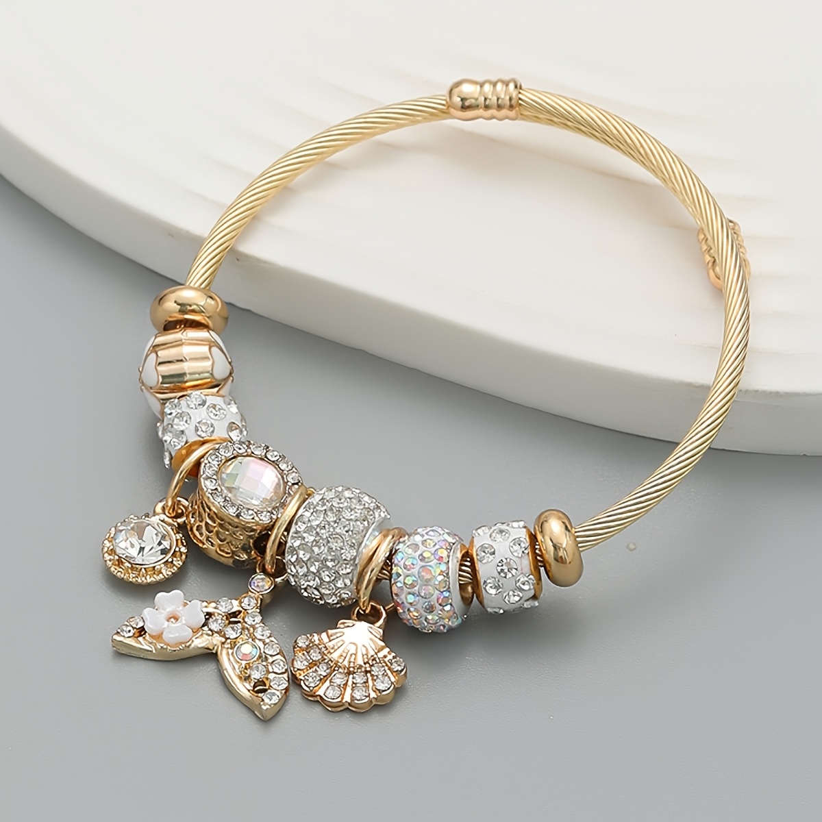 TEMU 1pc Women's Creative Ocean-themed Bracelet, Bead And Seashell Pendant Statement Jewelry