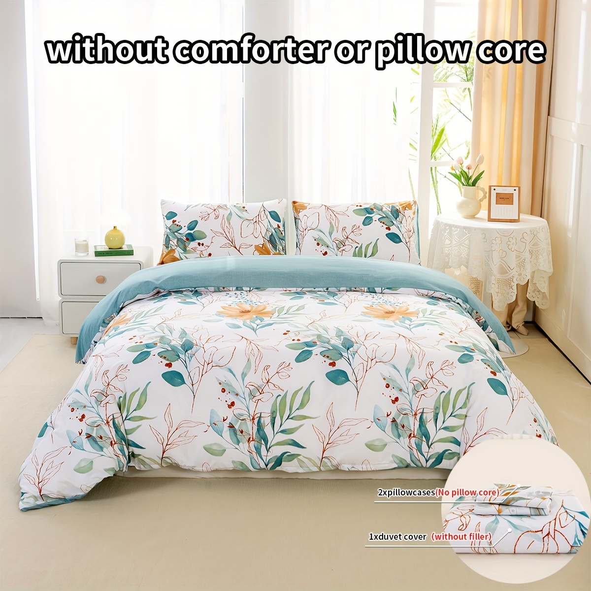 

3pcs Floral Print Duvet Cover Set, Soft Microfiber Bedding With 1 Duvet Cover And 2 Pillowcases - No Comforter Or Pillow Core, Elegant Bedroom Decor