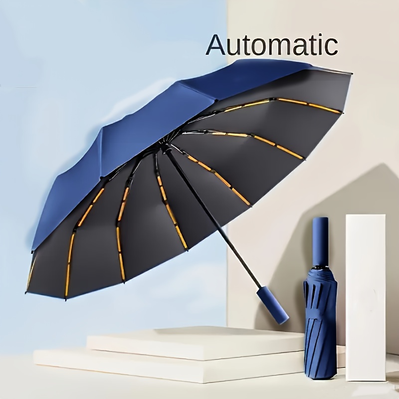 

1pc Automatic Umbrella, Double 12 Bones Solid Color Automatic Folding Umbrella, Uv Protection Casual Lightweight And Portable Men's And Women's Umbrella