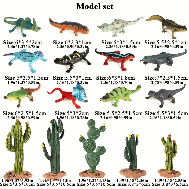 17pcs desert animal figurines trees cactus kit lizard model - Temu