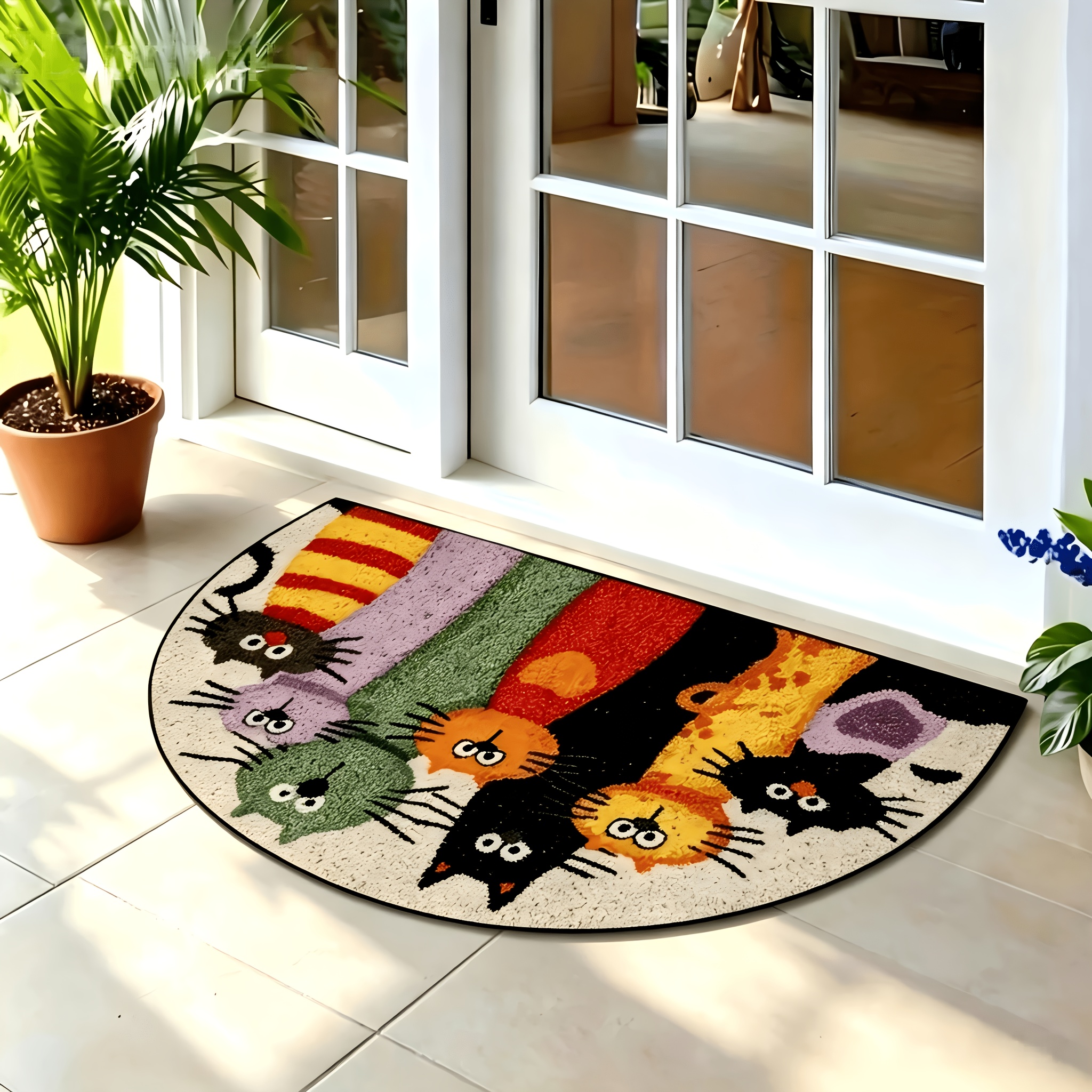 TEMU 1pc 2d Flat Cartoon Cat Door Mat, Entrance Rug, Machine Washable, For Home, Kitchen, Living Room, Bedroom Decor