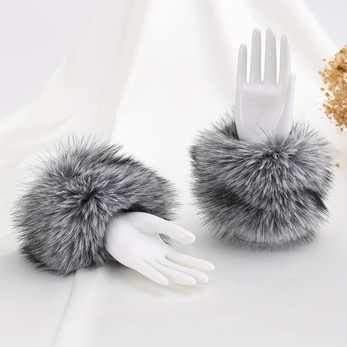 

Sunygoog Fox Fur Wrist Cuffs - Cozy Knit Polyester Gloves For Fall & Winter Outdoor , Double, Sleeve Cuffs