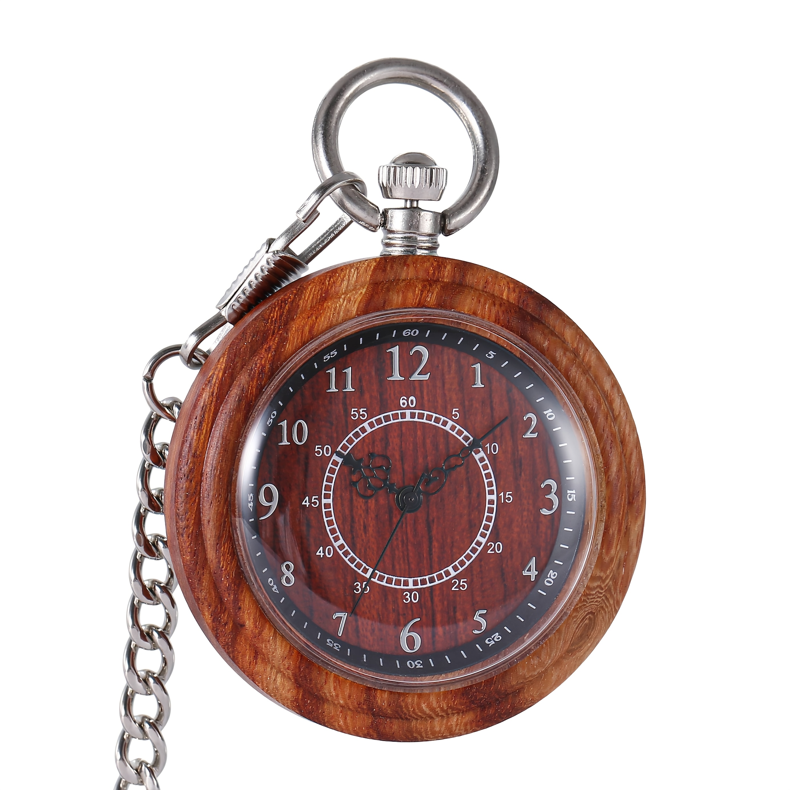 wooden pocket watch for men arabic dial quartz movement stainless
