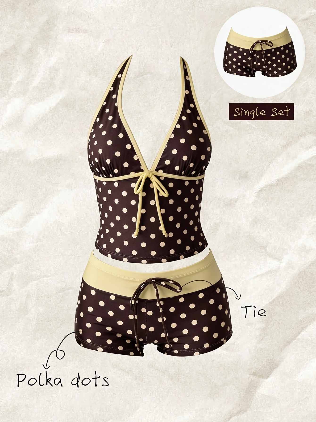 2pcs random printed halter neck bow tankini bikini set spring summer beach     womens top and shorts