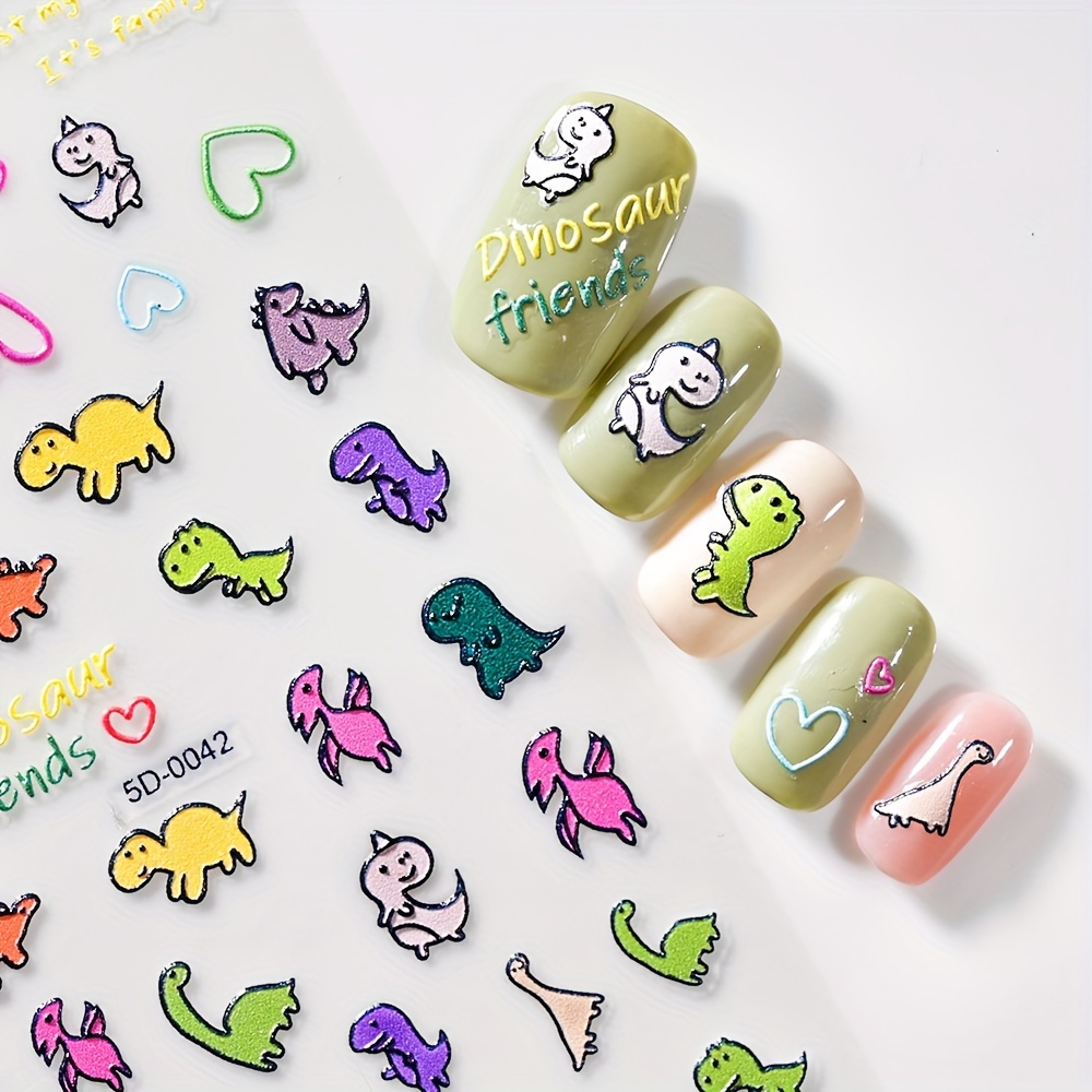 

Cute 5d Cartoon Dinosaur Nail Art Stickers - Matte , Self-adhesive Resin Decals For Sparkling Manicure Designs, Hypoallergenic