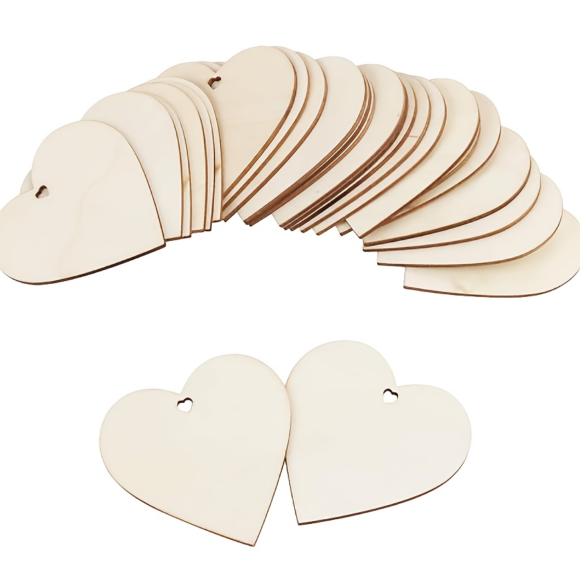 Image of Set Of 30 Wooden Heart-shaped Ornaments For Diy Handicrafts, With Heart-shaped Holes And Hemp Ropes, Suitable For Weddings, Valentine's Day, Mother's Day, Thanksgiving, And A Romantic Atmosphere
