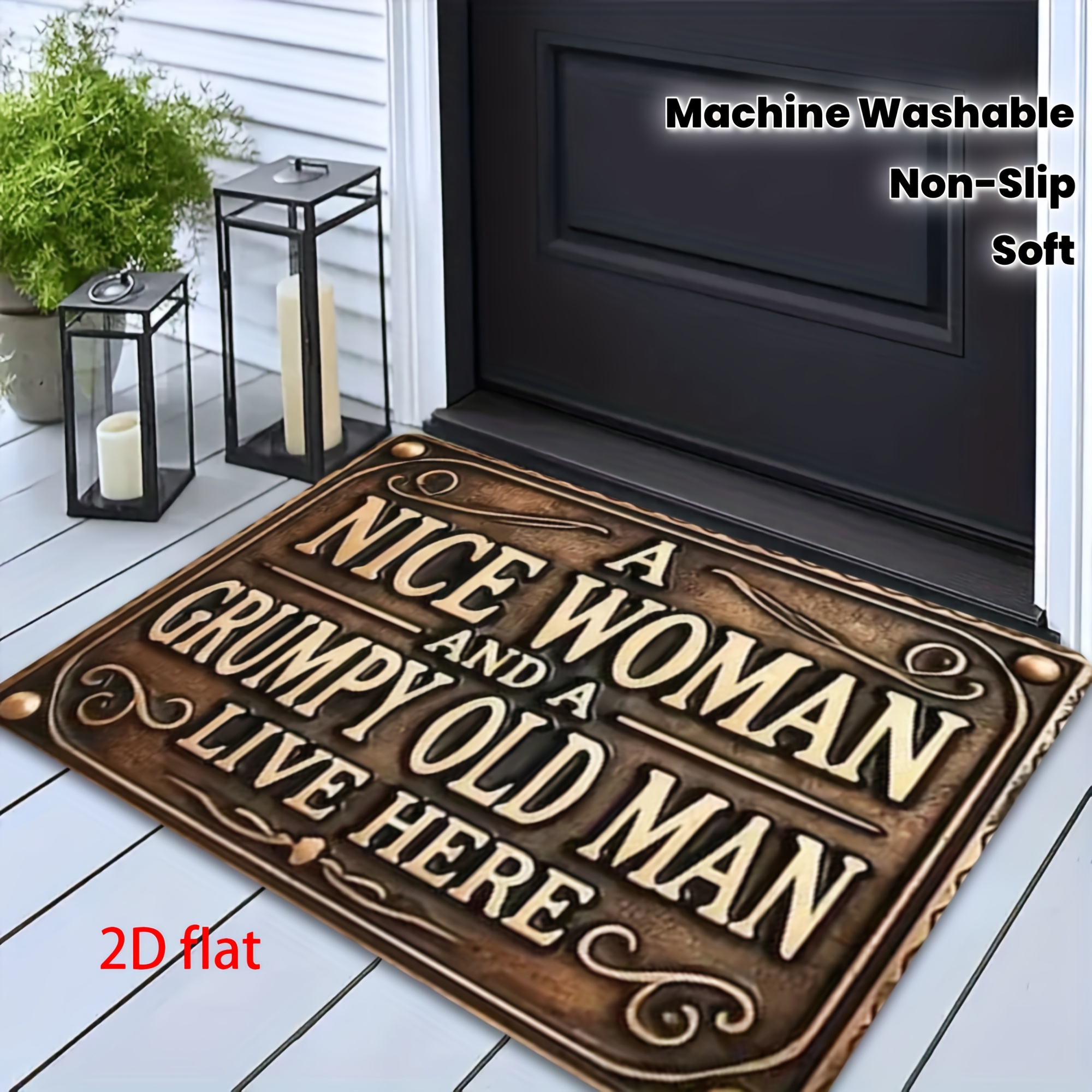 TEMU Grain Door Mat With Anti-slip Backing- Thick Cushioned Entry Suitable For/outdoor Use, Machine Washable Wood Texture(polyester)