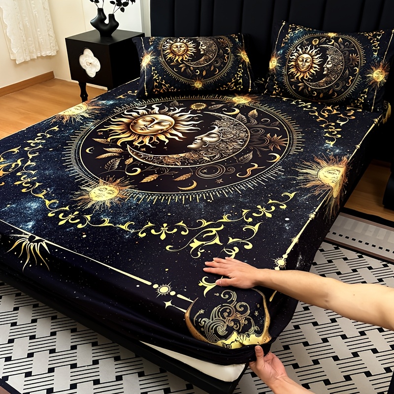 TEMU Deep Pocket In 15 Inch Machine Washable, Hypoallergenic, High Quality 3pcs And Planet Bed Sheet(1pc Bed Sheet+2pcs Pillowcase No Filling)