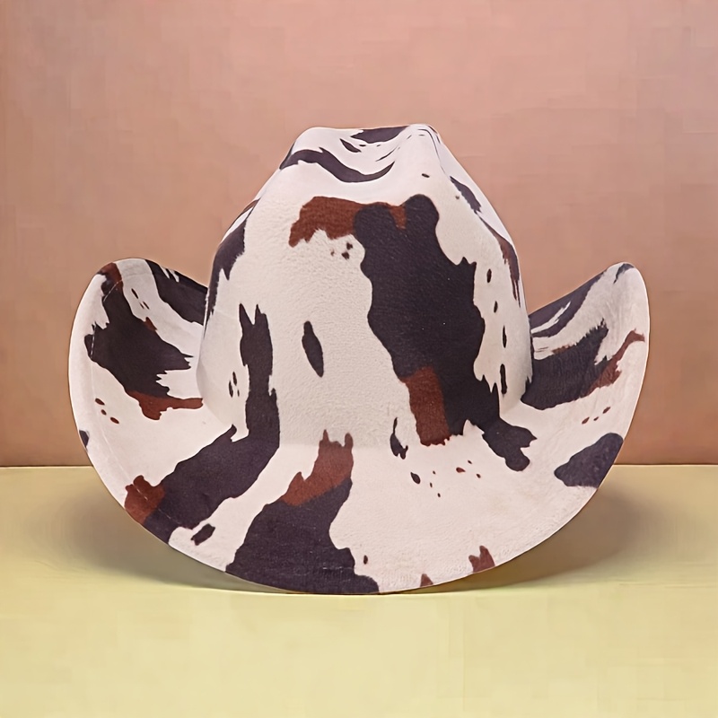 cow print denim hat western jazz hat unisex travel - Temu display picture 2