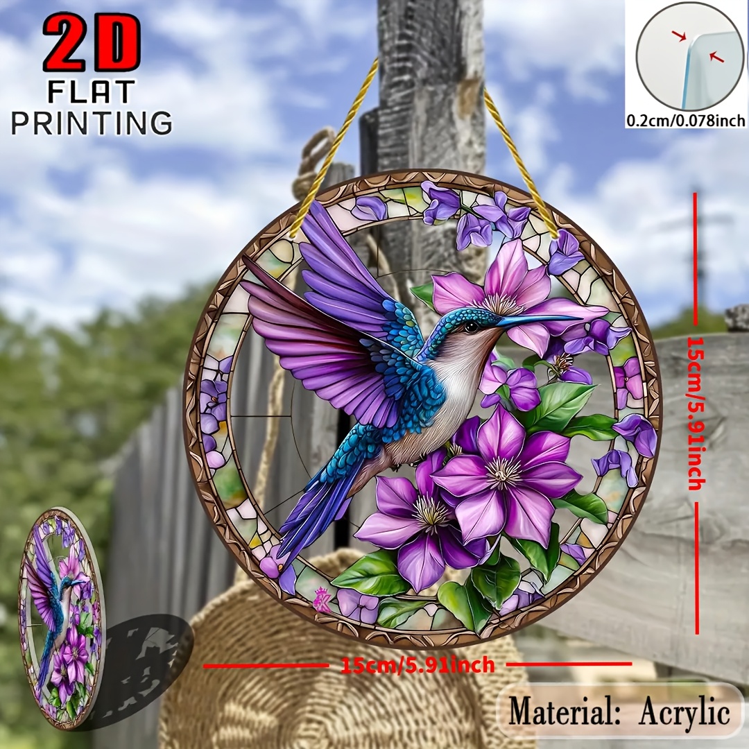 TEMU Attrape-soleil 2D plat, violet vif et floral - Ornement rond en acrylique à suspendre à avec des , cadre, convient pour mariage, décorations -