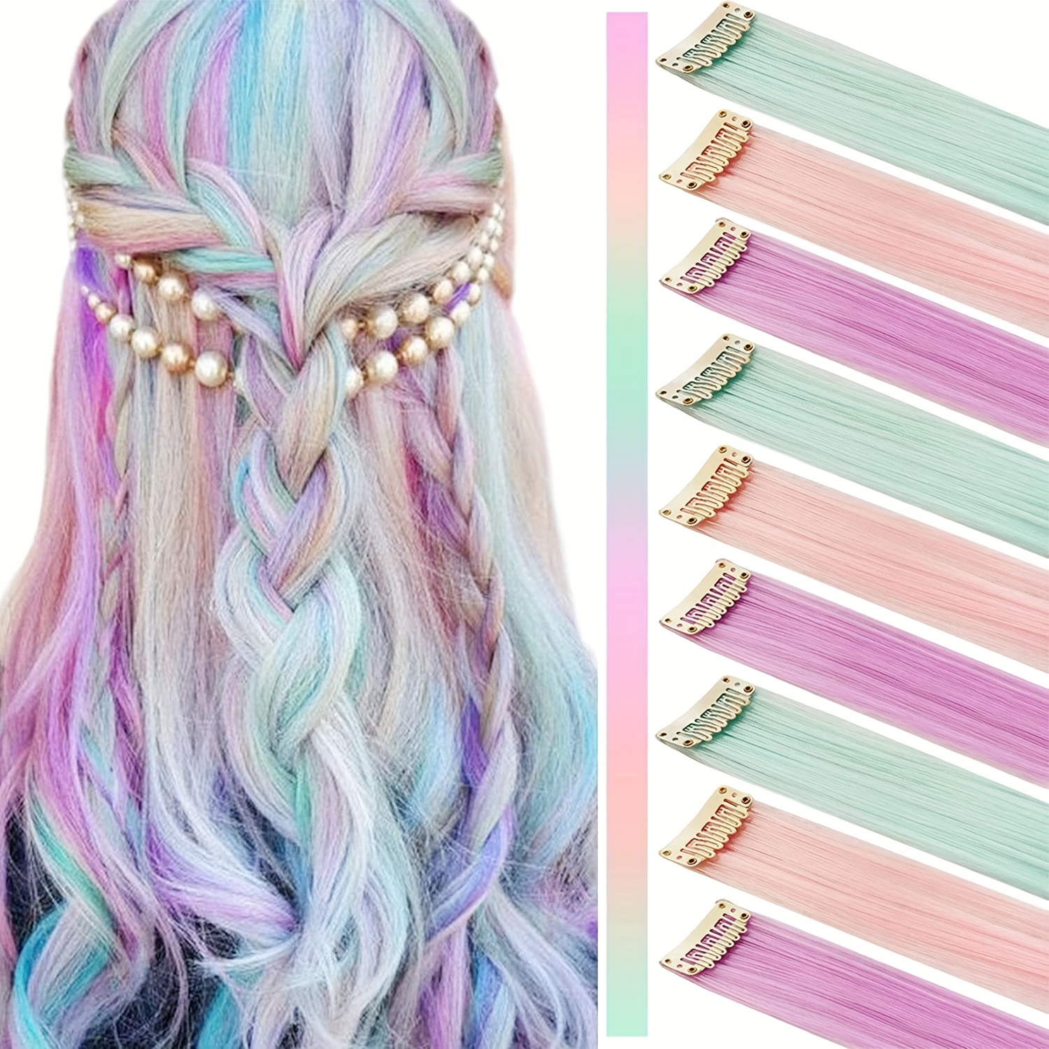 E-shop 9 Stück / Packung Gerade Synthetische Haarverlängerungen Für Frauen, 22 Zoll Mehrfarbige Clip-in-Perrücken, Hochtemperatur-Faser,