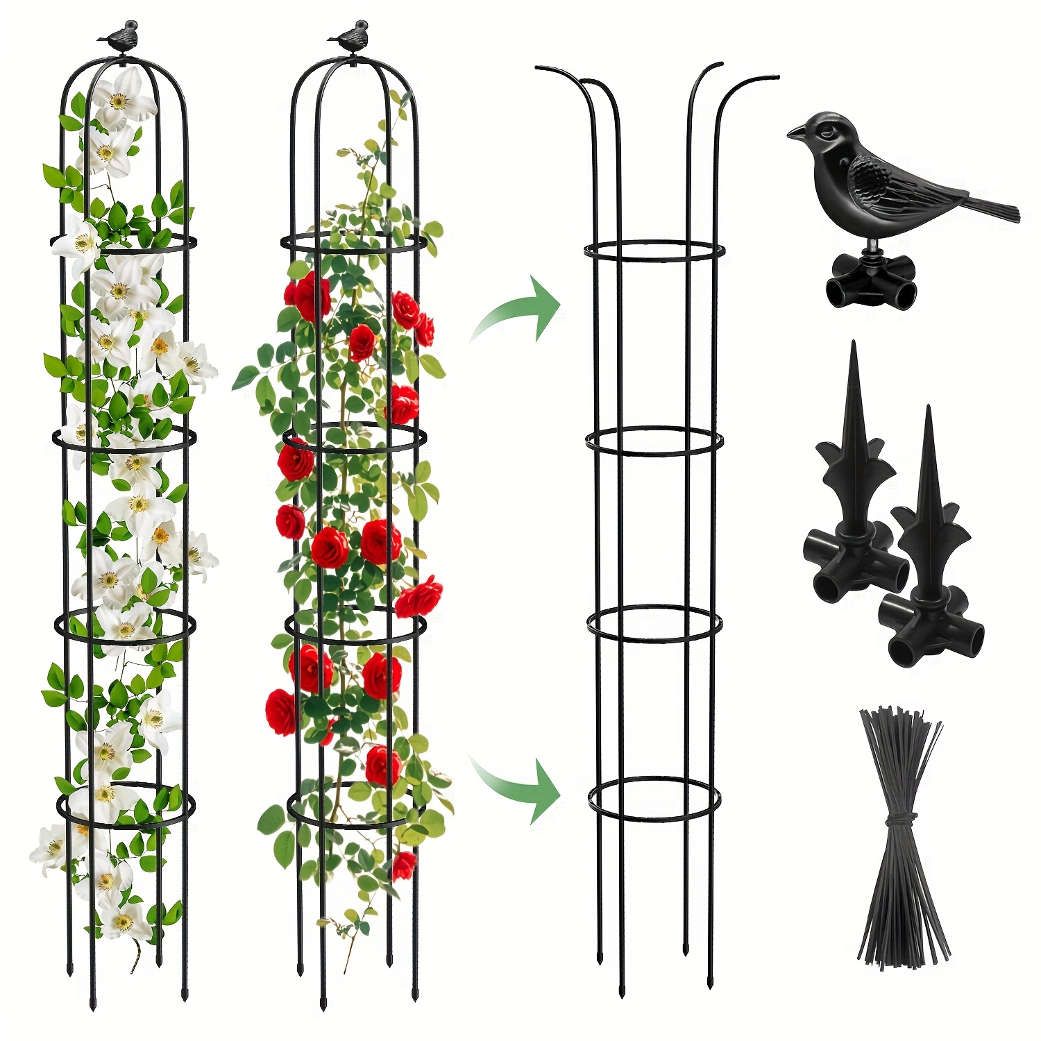 TEMU 1-pack/2-pack 70-inch Rustproof Metal Tower Obelisk Garden Trellis For Climbing Plants - Indoor/outdoor Plant Support With Decorative Bird &