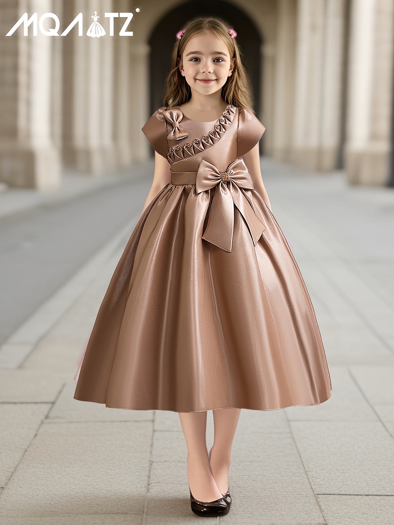 Girl s Dress Satin Big Bowknot Design Maxi Evening Dress Temu