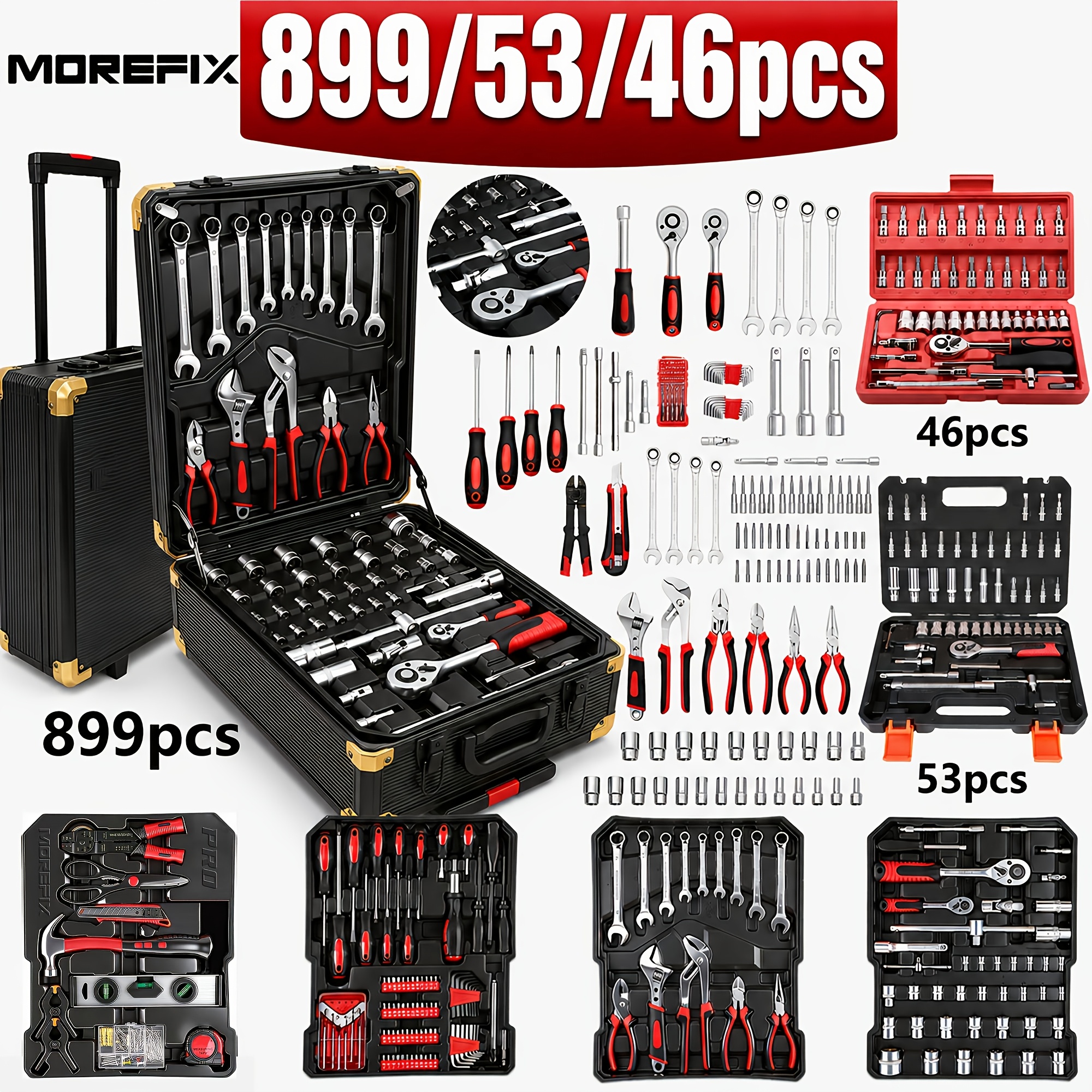 mechanics tool set   46 53 899pcs socket wrench set impact socket set or complete hand tool kit 3 8 drive sae metric deep and shallow impact sockets 1   ratchet wrench bit socket set cr   sockets ratchet tools