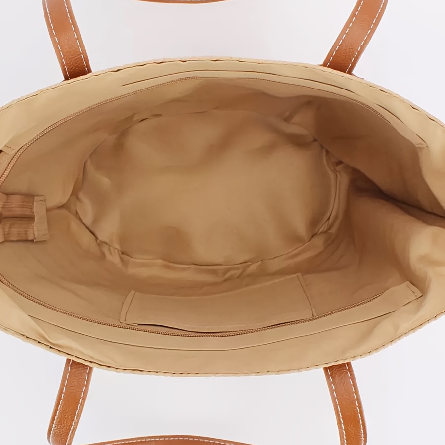 2pcs Elegant Beach Hat + Woven Tote Bag Set, Stylish Large-Capacity Vacation-Style Women's Shoulder Bag, Elegant Strap Accent Beach Hat, Suitable for Seaside Travel, Outdoor Outings, and Other Occasions, Birthday Gift, Valentine's Day Gift