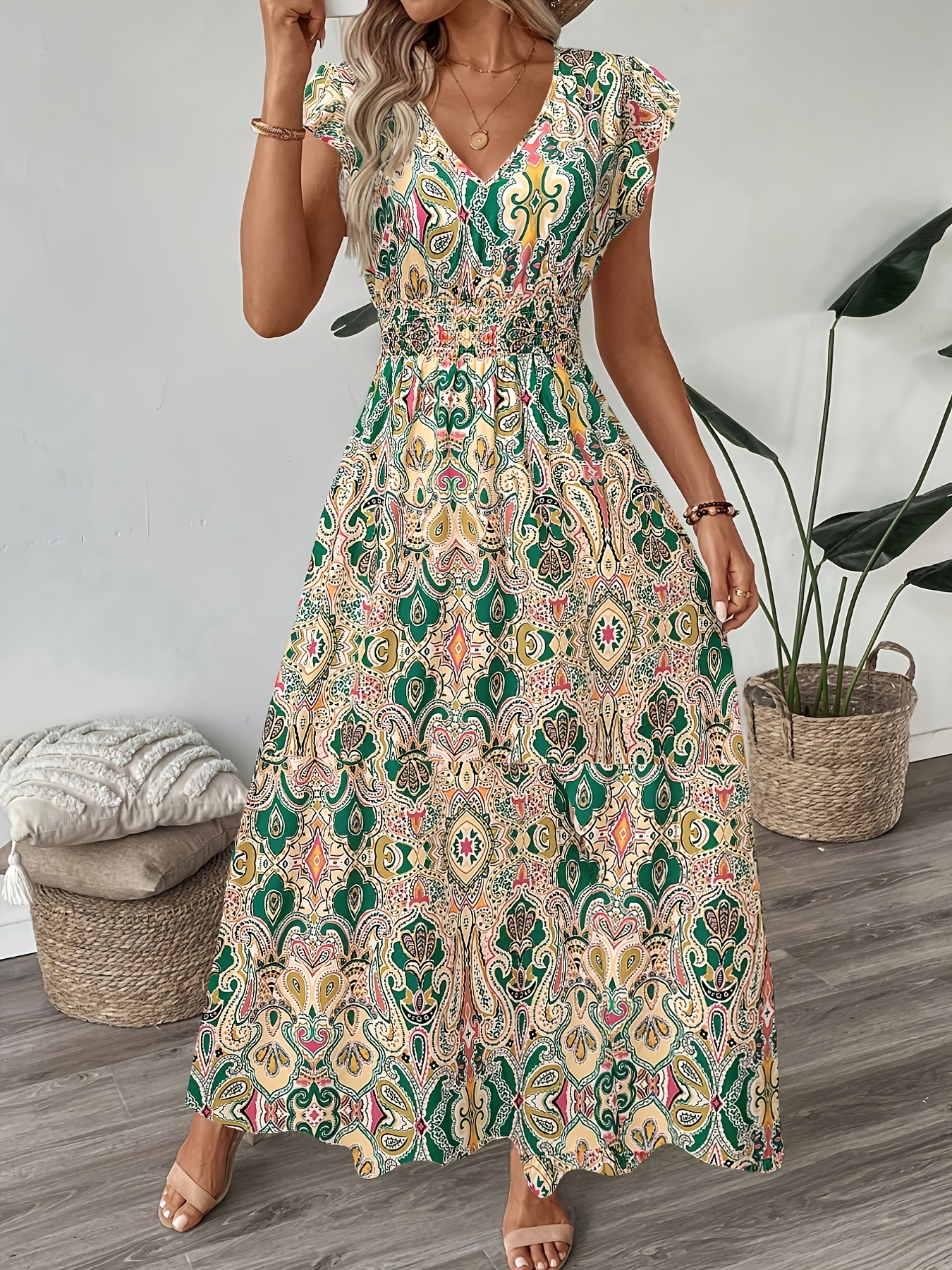 long flowy holiday dress Women's Bohemian Floral Halter Maxi Dress main image 0