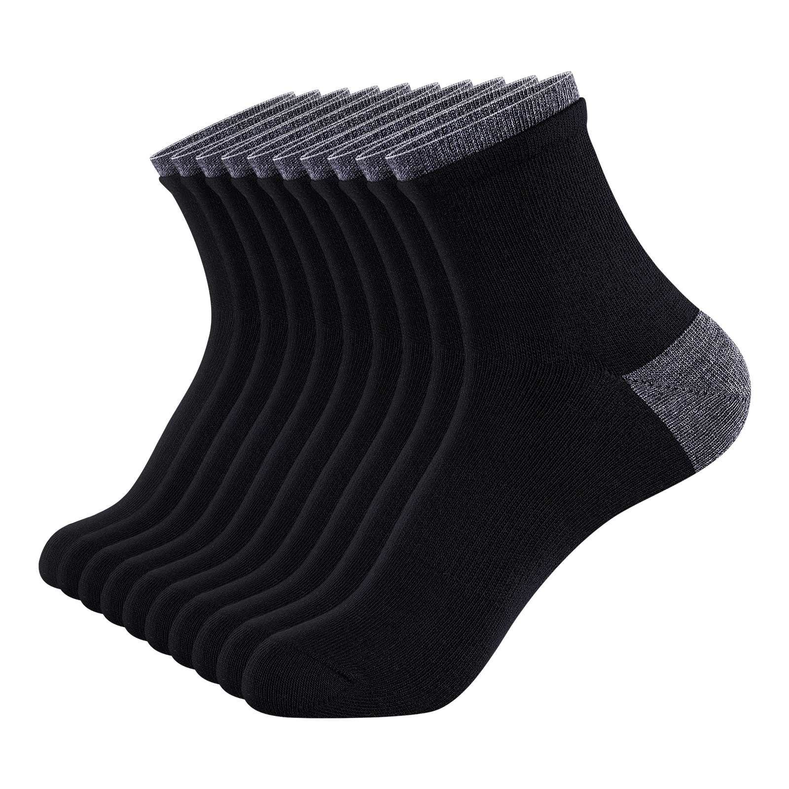 E-shop 10 Paar Herren Bambus Mid Crew Socken Weiche Atmungsaktive Viertel Socken Einfarbig Alltagssocken Doppelte Crew Design Herrensocken