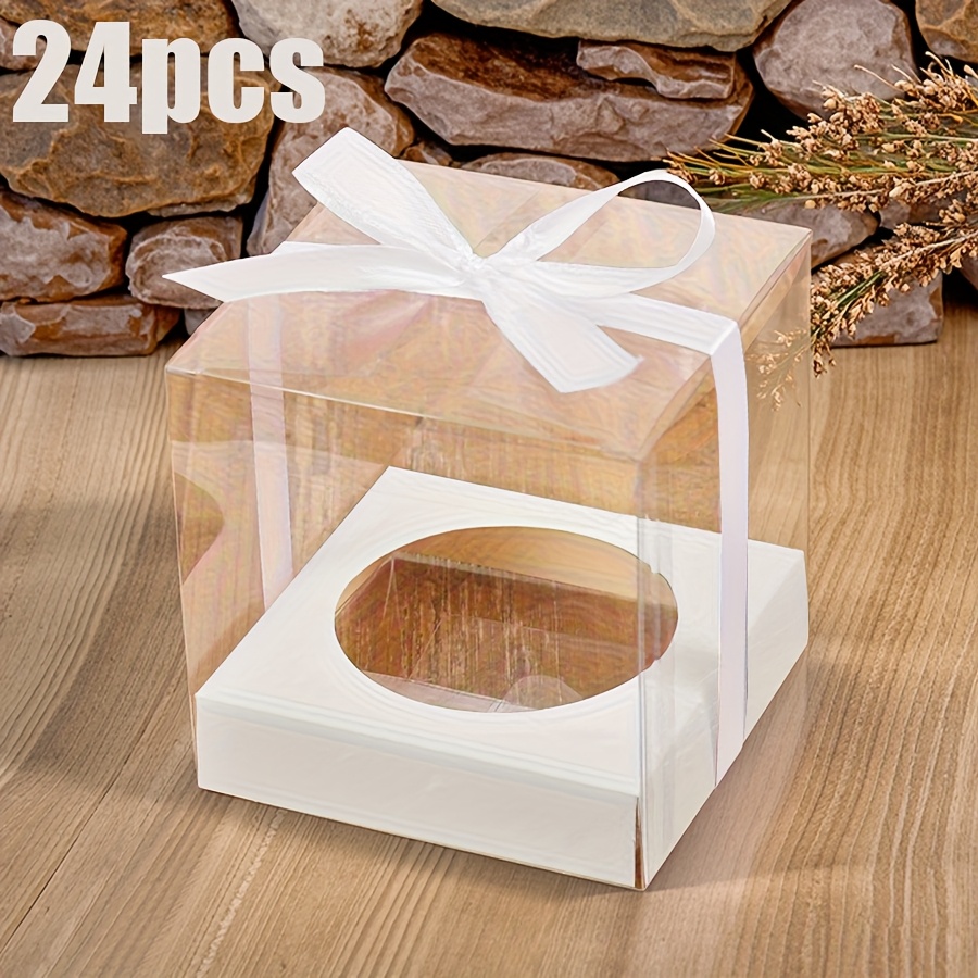 TEMU Gift For Her/him 24pcs Set Of Foldable Bow-knot Transparent Plastic Gift Boxes - Suitable For Christmas, Weddings, Birthdays, And Party