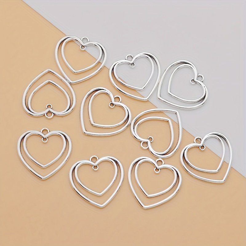 

10pcs Zinc Alloy Heart - Hollow Connector Pendants For Diy Bracelet, Earrings & Necklace Jewelry Making