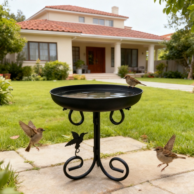 Image of Outdoor Bird Bath, Detachable And Foldable Metal Stake Bird Bath, Outdoor Courtyard Lawn Bird Feeder, Sturdy Upgraded Base Black