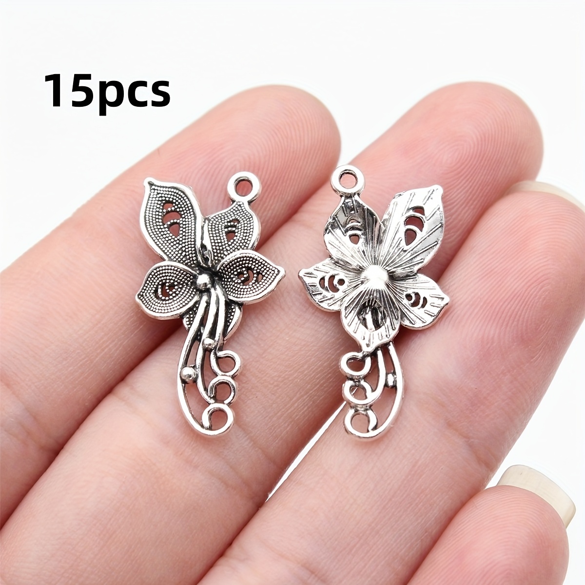 E-shop 15 Stück Zinklegierung Hohlblumen-Anhänger - Ausgeschnittenes für DIY Schmuckherstellung, Blumen-Anhänger für Halsketten & Ohrringe, Langlebige