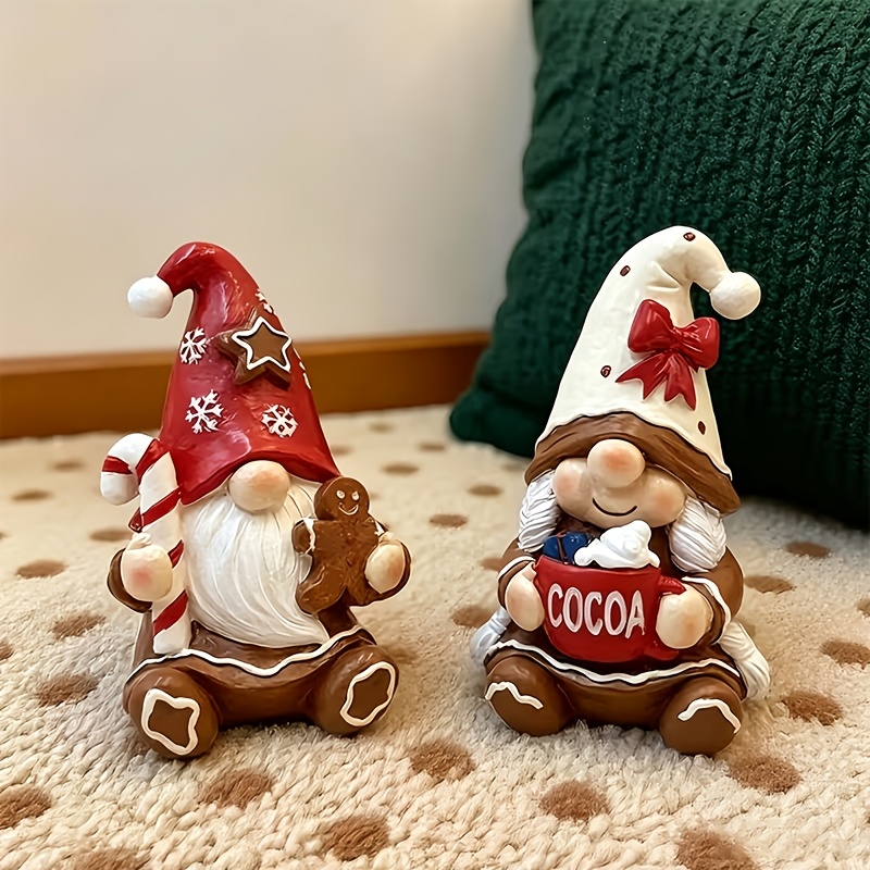 TEMU 2pcs 2pcs Miniature Gnome Figurines Suitable For Indoor/ Christmas Tree Decorations, Resin Tabletop Shelf Decorations With Gnomes, Cute Gnome