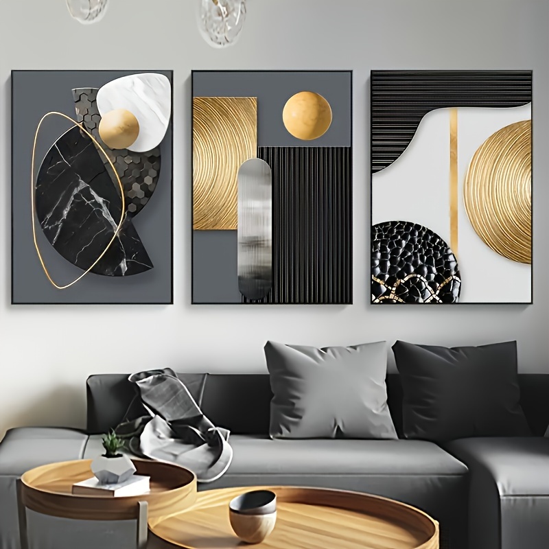 3pcs set of frameless abstract geometric canvas   prints modern decor for living room bedroom office details 0