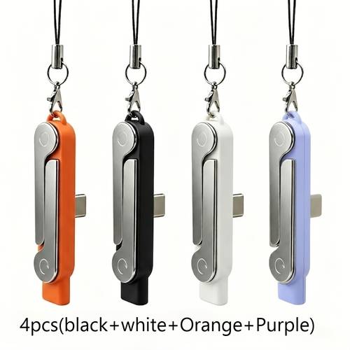 4pcs type c fast charging invisible stand adapter 360 rotating stand charging connector with otg function stable data transfer invisible stand with lanyard lightweight and compact for easy portability compatible with all type devices