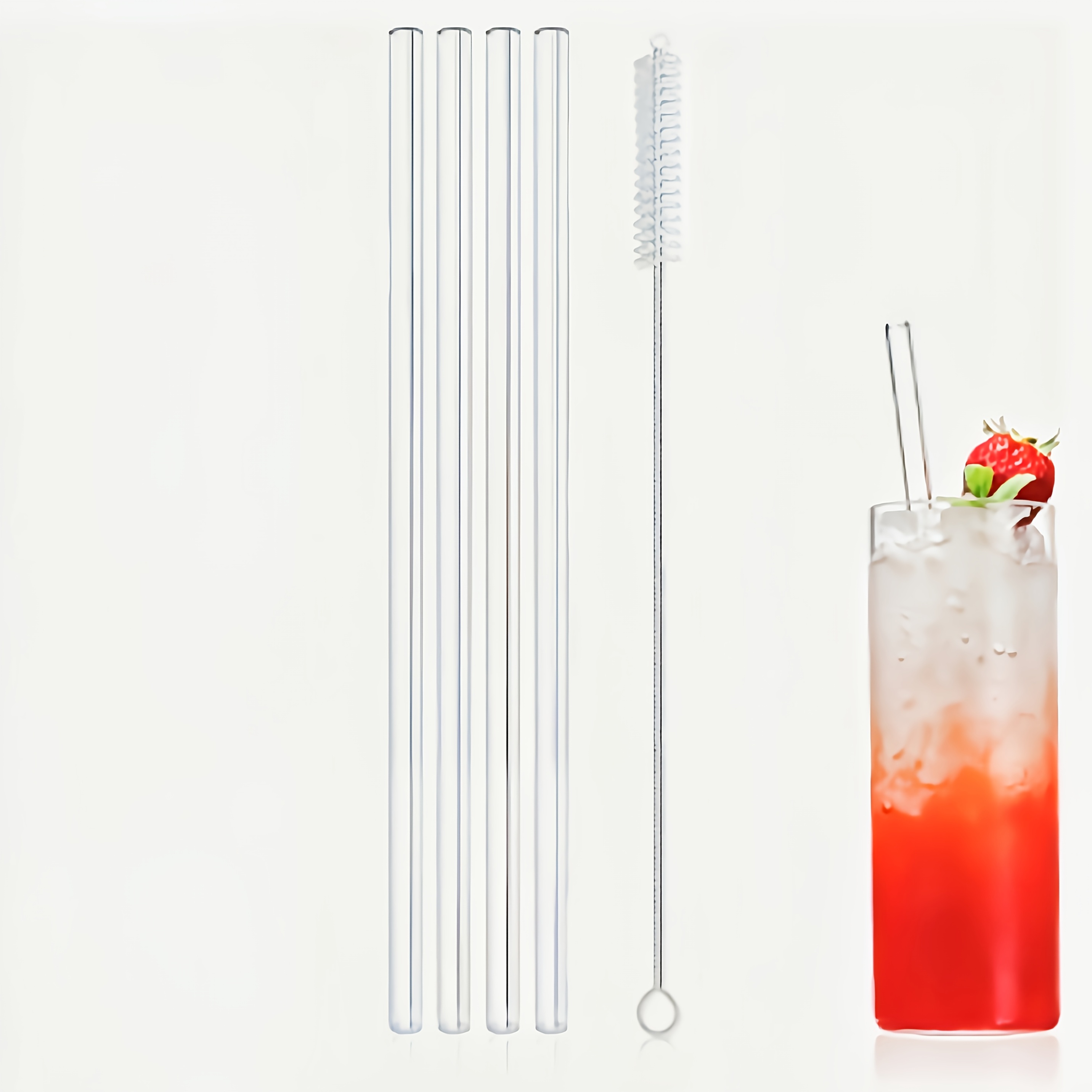 TEMU 2/4/6 piezas de de vidrio reutilizables para con 1 cepillo de limpieza, 8 mm x 7.87 pulgadas, aptas para batidos, bebidas congeladas, té , etc.