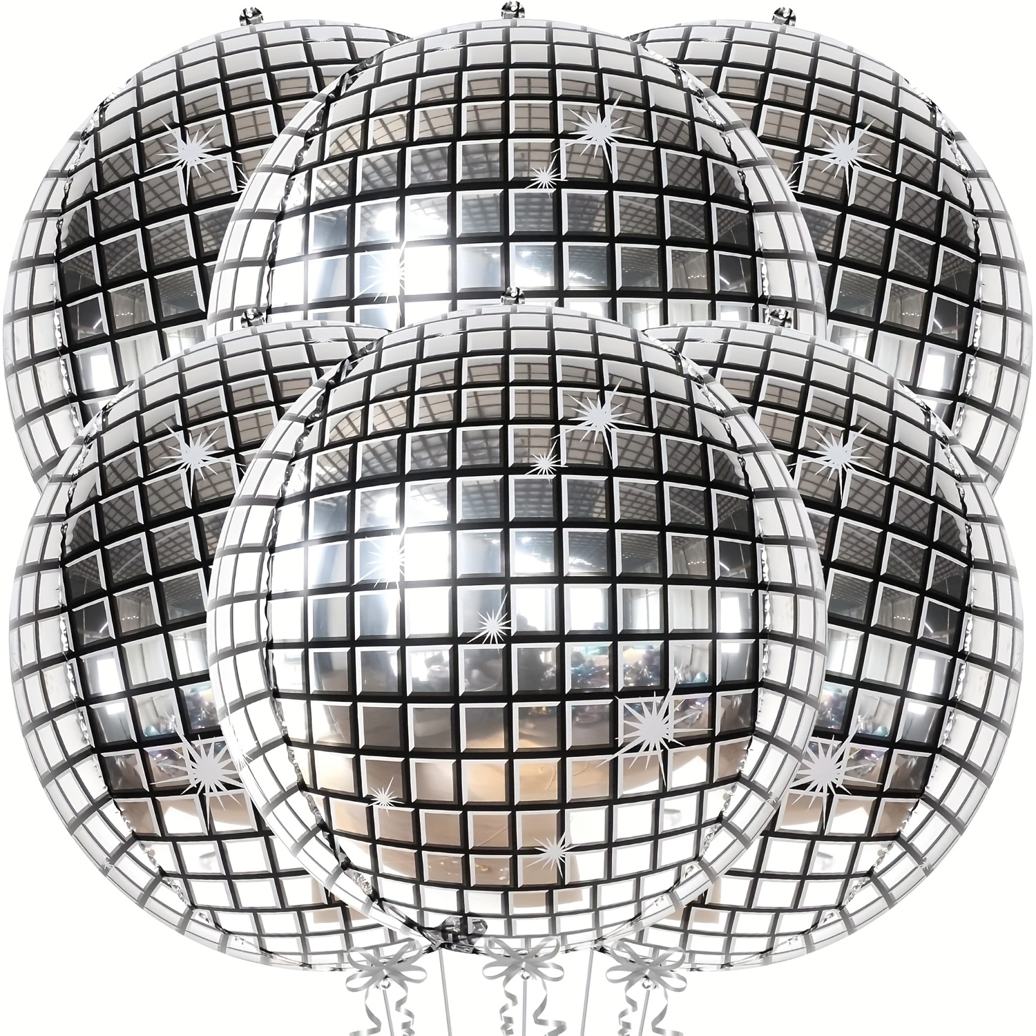 

6pcs Silvery Disco Ball Balloons - 4d Reflective Party Decor For Singles, New Year's & More | Aluminum Film