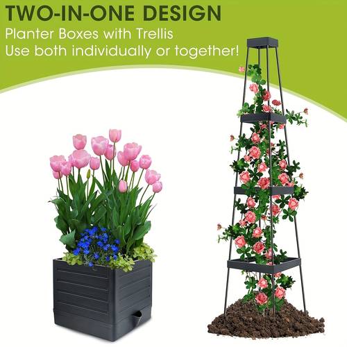 2 pack raised garden bed planter box with trellis tomato planter with trellis self watering tomato planter boxs with wheels for climbing plants vegetable tomato cage for garden outdoor indoor