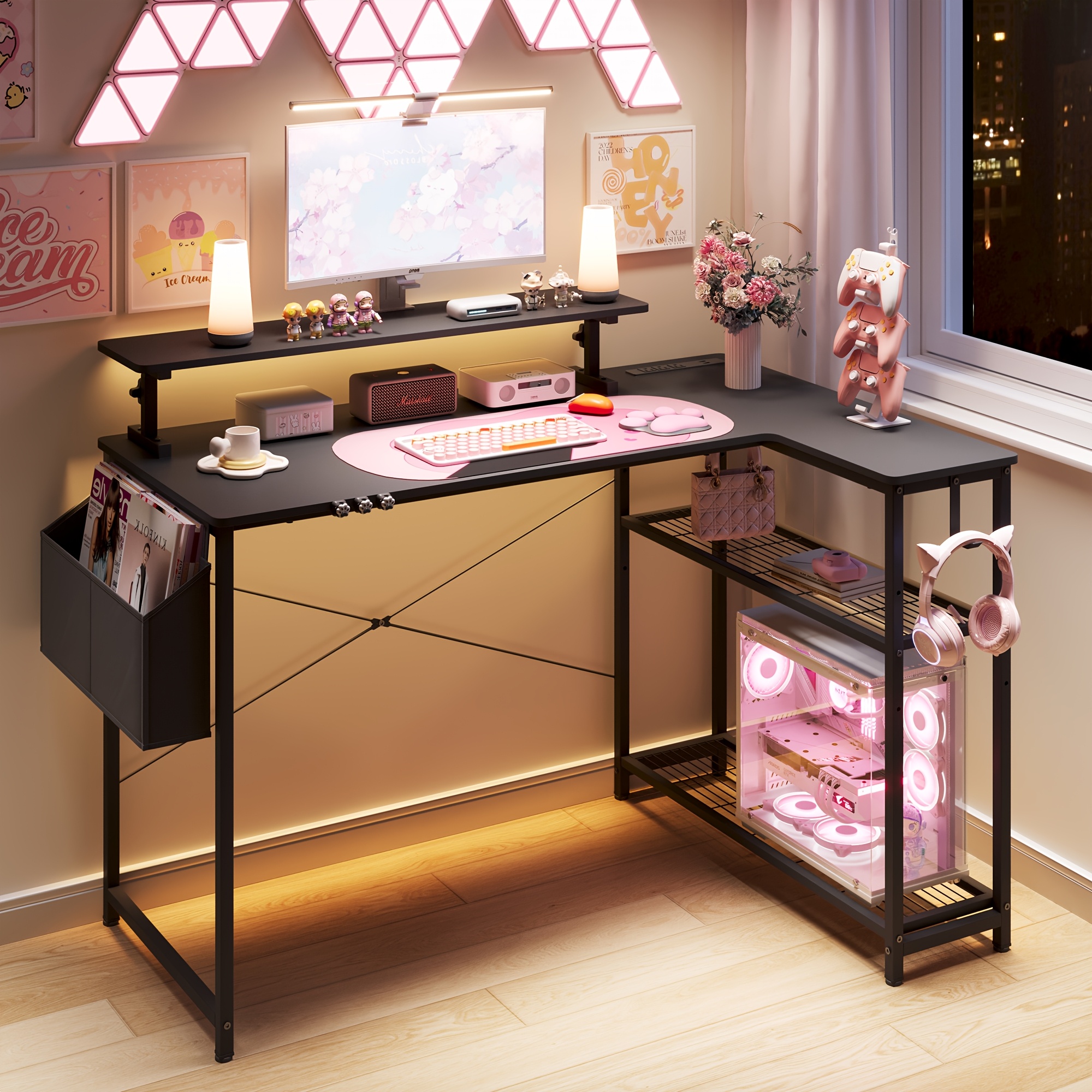 TEMU Tegdjq Pc Desk Girls Cute Storage L-shaped Pc Desk Stylish Study Desk Study Desk Study Desk Desk Desk Desk L-shaped Shelf Work Desk Office Desk