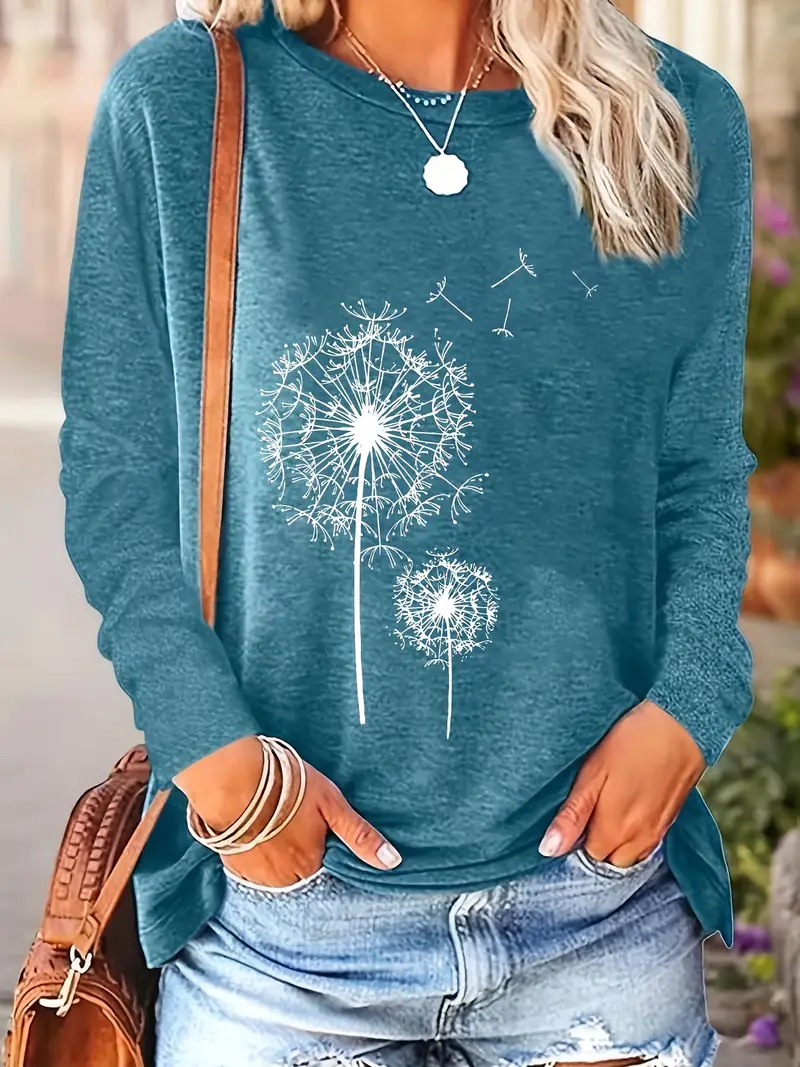 2023 spring autumn new arrival printed round neck loose long sleeve t shirt machine washable daily wear and home use spring fashion autumn clothing geometric print relaxed fit breathable fabric comfortable fabric basic top everyday wardrobe casual wearers Product details 0
