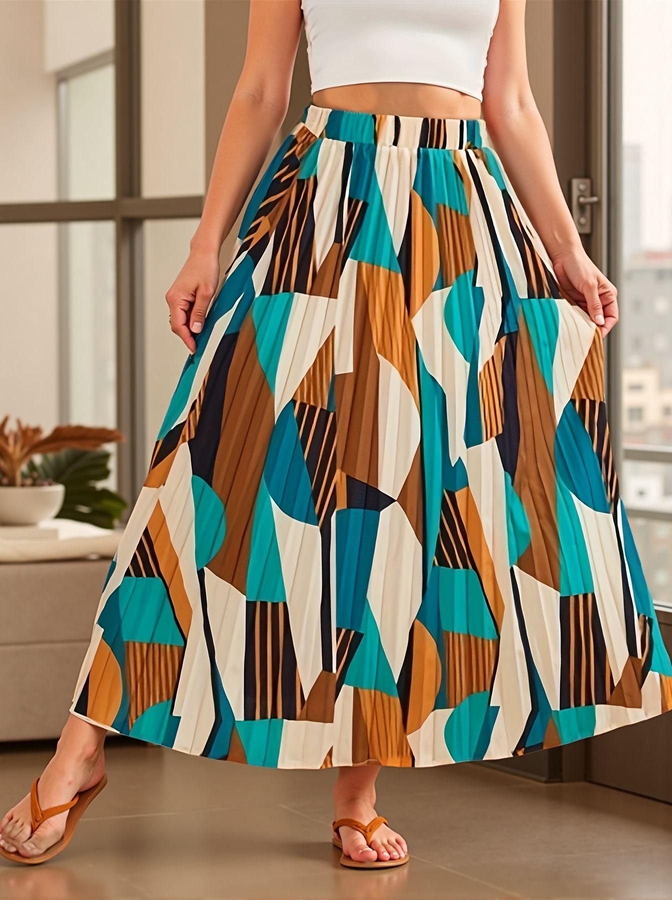 elegant geometric pattern pleated skirt polyester woven high