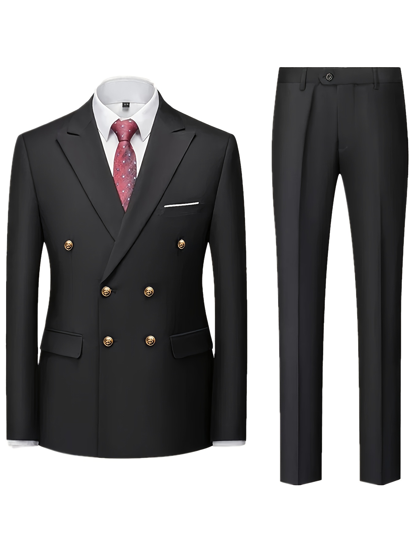 Men's Slim Fit Light Blue Double-Breasted Blazer & Pants Set - Elegant Evening Dress Suit for Business or Formal Occasions, 2pcs Polyester Fabric Outfit with Lapel Collar and Button Details, Formal Wear|Sleek Suit Design|Golden Button Accents