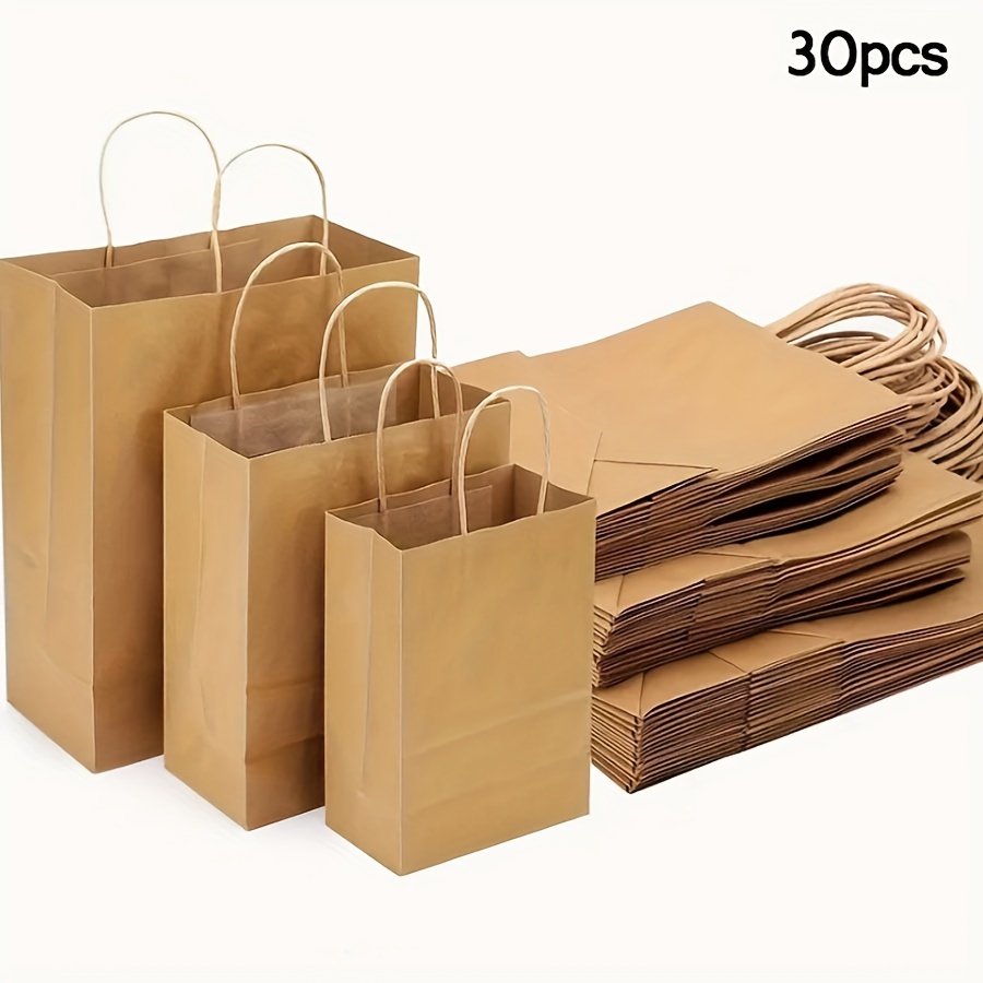 

30- Assorted Size Kraft Gift Handles - 10 (4.72"x4"x8.66"), 10 (5.9"x3.15"x8.27"), 10 Large (8.27"x4.33"x10.63") - For Business, Retail Use