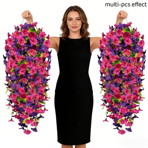 6pcs new simulation hanging decorative wisteria purple and pink combination suitable for home indoor outdoor decoration front door wreath decor wedding arrangement festival fathers day mothers day