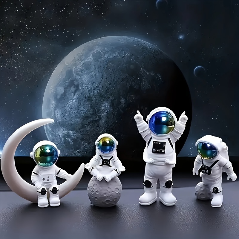 

4pcs Set Of Mini Astronaut Figurines - -themed Resin Statues For Desk, Living Room Tv Stand & Home Decor