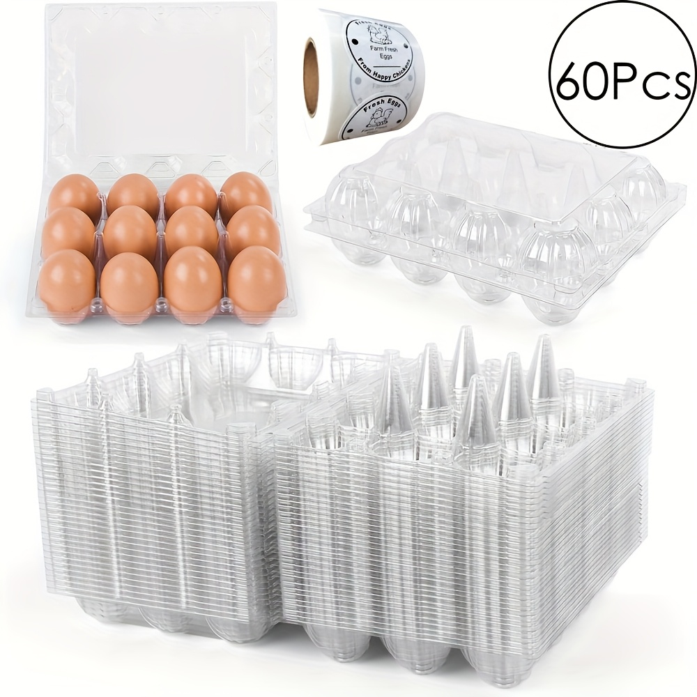 TEMU 60pcs Transparent Send 1 Roll Egg Reminder Time Sticker, Cheap Bulk Plastic Egg Tray For Chicken Display 12 Cavity