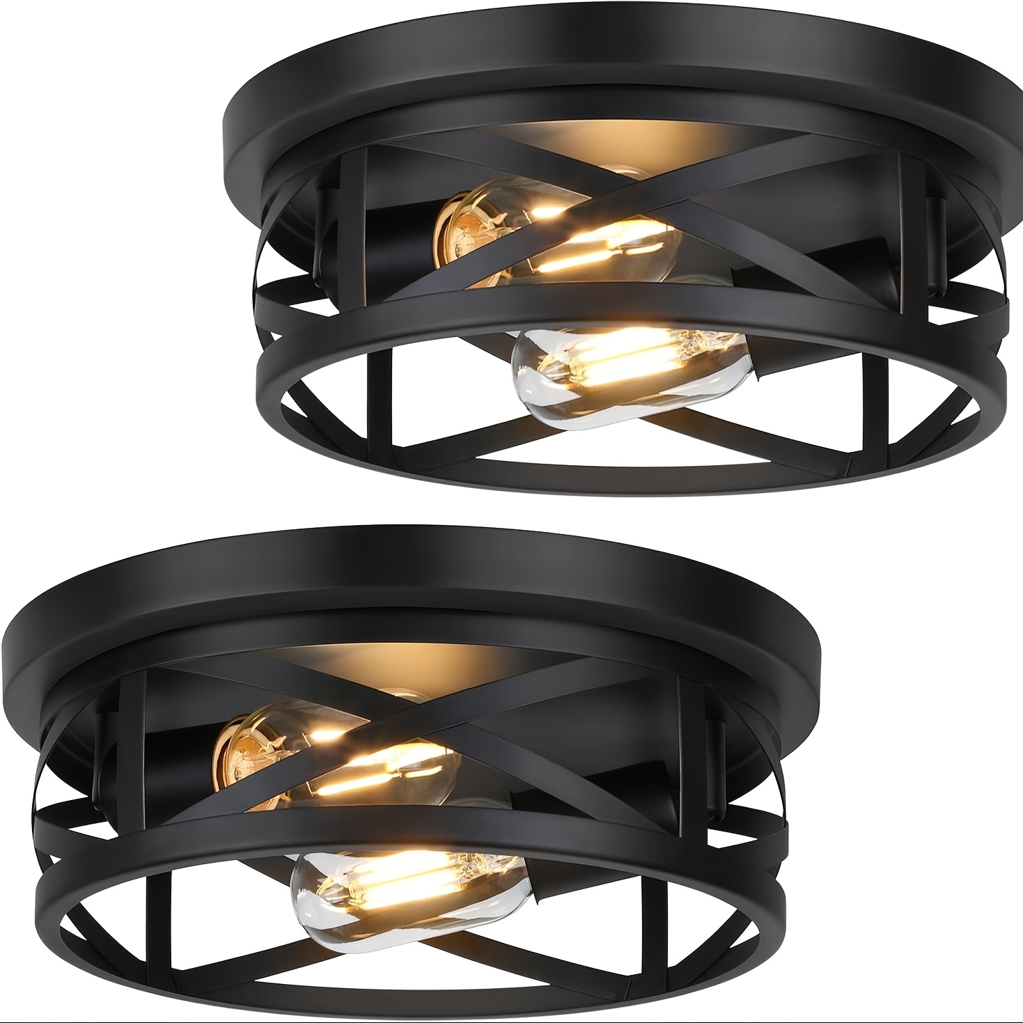 

2pcs Industrial Black Metal Cage Ceiling Light Fixtures With Adjustable Head, 2-light Flush Mount For Bedroom, Kitchen, Hallway - Style, Hardwired Installation, 110v-130v, Ceiling Lights For Home