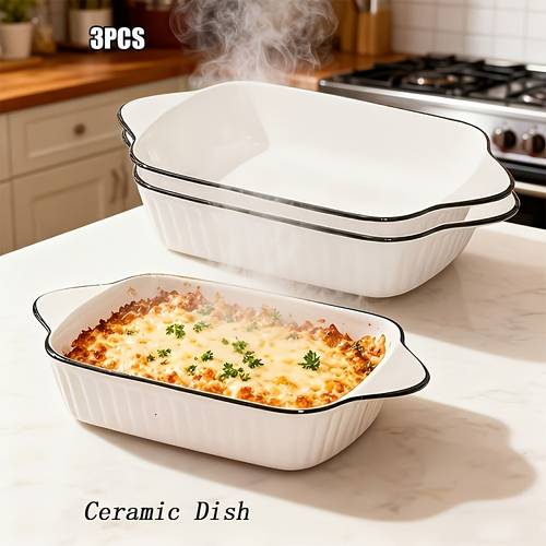 3pcs ceramic baking dish stackable rectangular bakeware with handles for kitchen oven safe microwave safe white christmas gifts 10 ideal gifts for 10 holidays