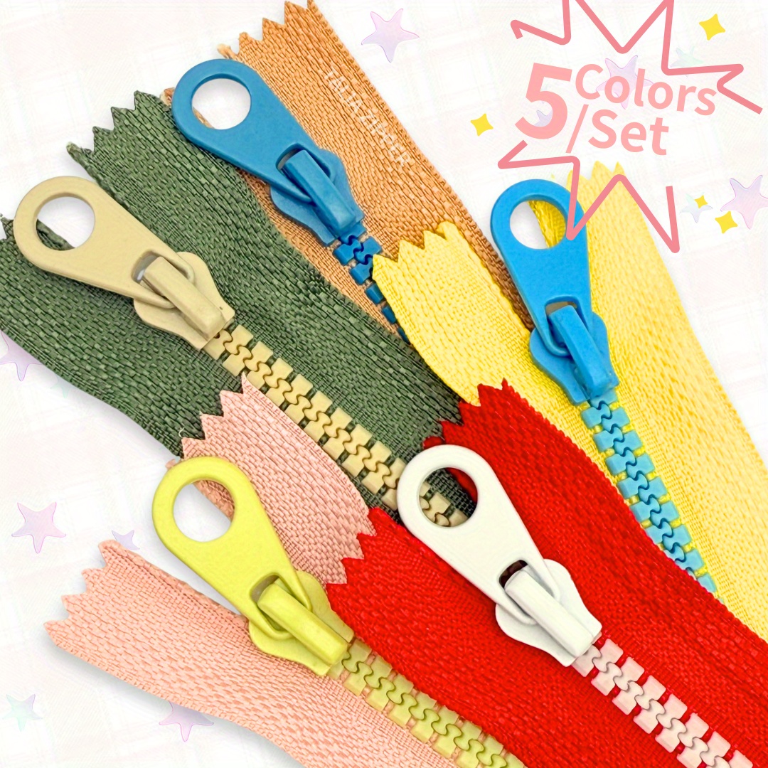 TEMU Set Of 5 #5 Closed-end Resin Zippers In Contrasting Colors, Available In Various Sizes, Sewing Projects At For Home