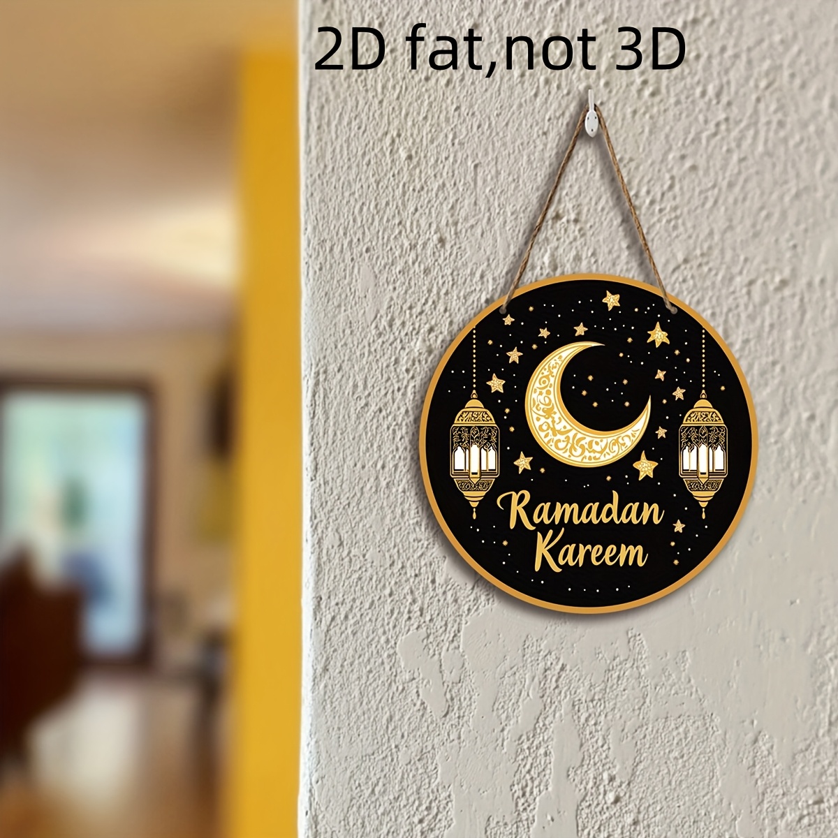 

1pc Happy Ramadan Kareem Wooden Wall Hanging - Elegant Celebration Decor, Eid , Battery-free, No Power Needed, Festival Decor|colorful Lanterns Theme|batteryfree Decoration, Home Decor