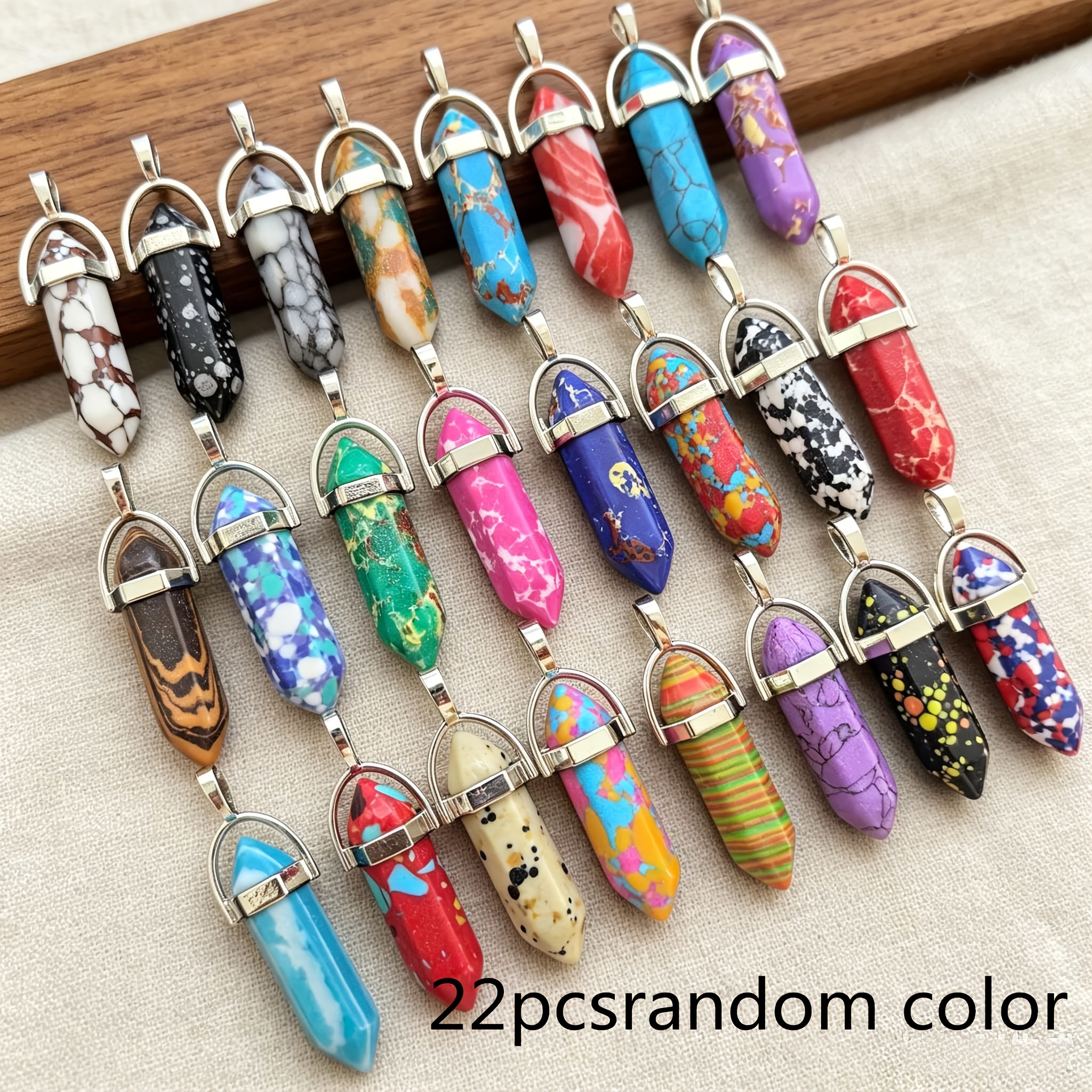 TEMU 22pcs Colorful Synthetic Crystal Hexagonal Prism Pendant Studs, Suitable For Valentine's Day Mother's Day Halloween Christmas Birthday Gifts,