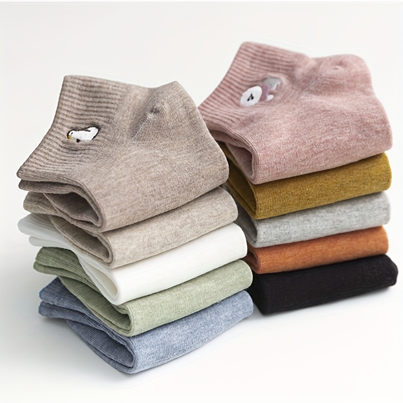 Temu – TEMU 10 Pairs Of Women’s Socks, Cute Embroidered Socks For Women, Short Socks, Boat Socks, Low Socks, Midsole Socks, Animal Cartoon Short Socks